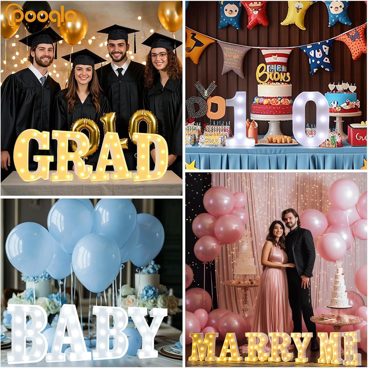 Pooqla LED Marquee Letter Lights, Warm White and Cool White Decorative Lighted Letters, Light Up Alphabet Letters for Boys Girls, Party, Wedding, Bar, Night Light, Birthday Decoration, Letter B