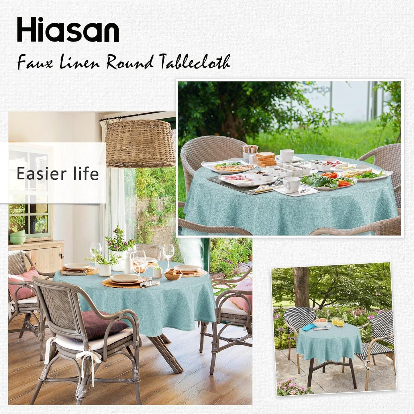 Hiasan Round Tablecloth 108 Inch Linen - Wrinkle and Stain Resistant Washable Polyester Fabric Table Cloth for Dining Room Kitchen Party, Aqua