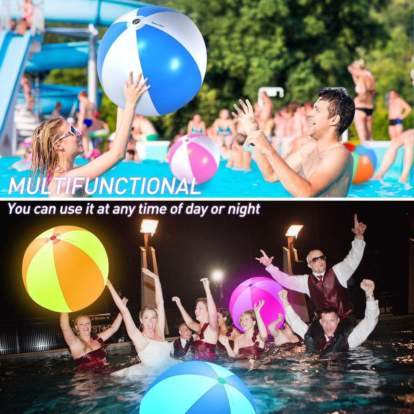 Spardar LED Beach Balls, 4 Pack 16 Inch Light up Beach Balls with Remote Control, Balloon Pump, 16 Colors Lights and 4 Light Modes Pool Toy for Pool Garden Decorations (2Pink+2Blue)