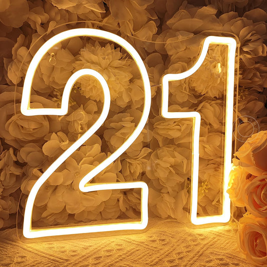 SYLHOME 21 Twenty one Led Neon Light Sign 21th Happy Birthday Party Anniversary Wall Decor Sign Number Table Sign Home Bar Pub Club Wedding Decor USB 12"X11"