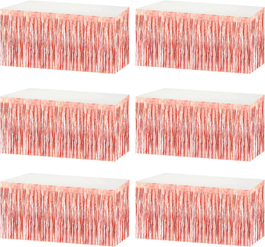 6 Pack 29x108 Inch Metallic Foil Fringe Tinsel Table Skirts Banner for Rectangle Tables Streamer Garland Curtains Backdrop for Wedding, Birthday, Parade Floats, Christmas Party Decoration(Rose Gold)