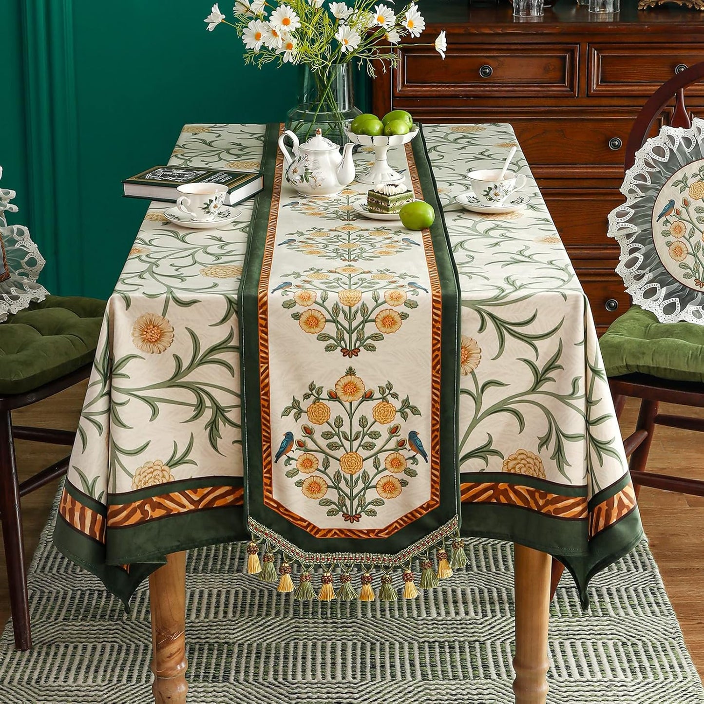 Velvet French Table Runner Farmhouse for Home Kitchen Dining Decor Parties Family Dinners Wedding 12"*118"