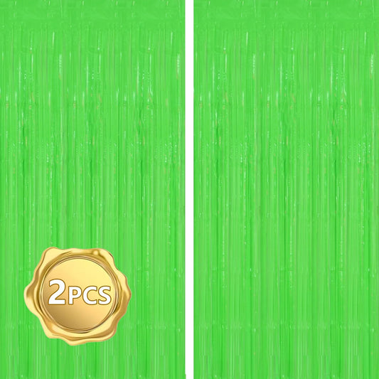 BEISHIDA 2Pcs Green Door Streamer Fluorescent Blue Backdrop Blue Foil Fringe Curtains Tinsel for Birthday Baby Shower Halloween Backdrop Wedding Party Decoration (3.28 ft x 6.56 ft)