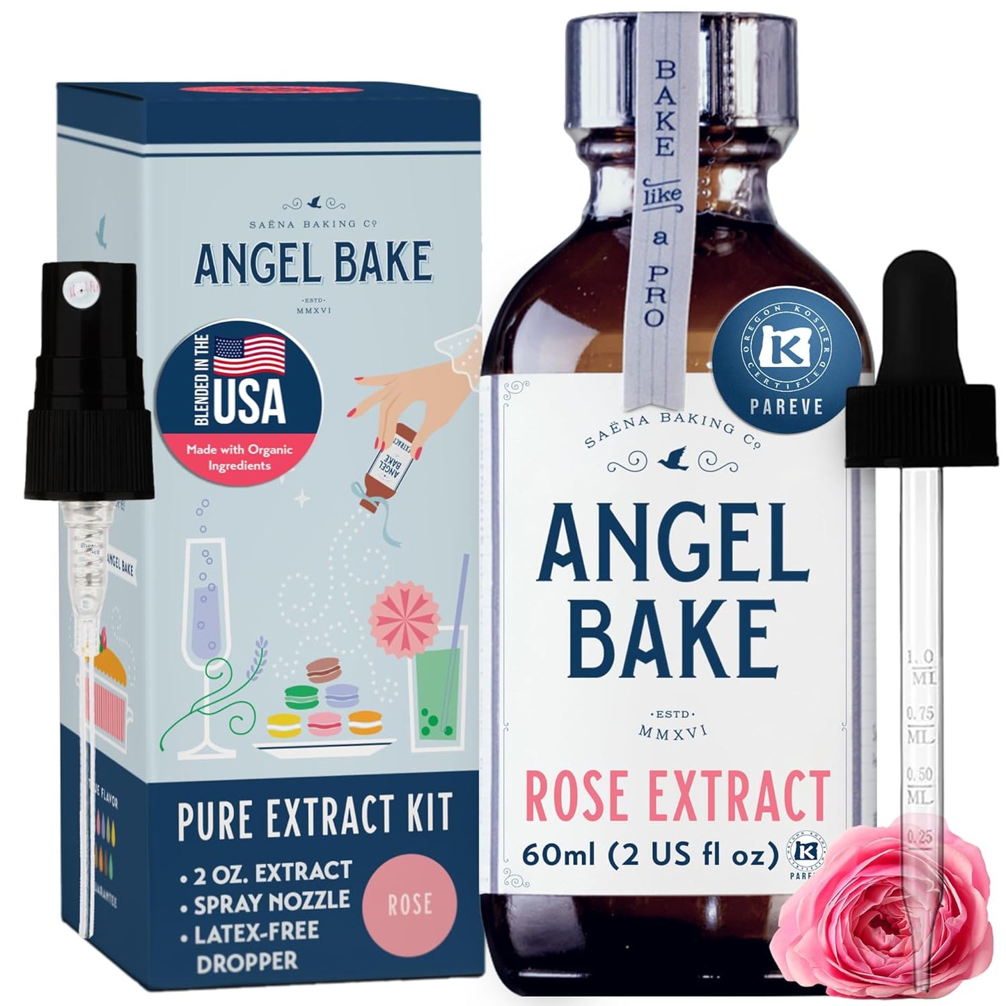 Pure Bulgarian Rose Extract for Baking and Mixology – Natural Floral Essence for Baking, Flavoring, Mixology – Kosher, Keto Friendly, Vegan, Gluten-Free (2 Oz Extract w/ Latex-Free Dropper & Spritzer)