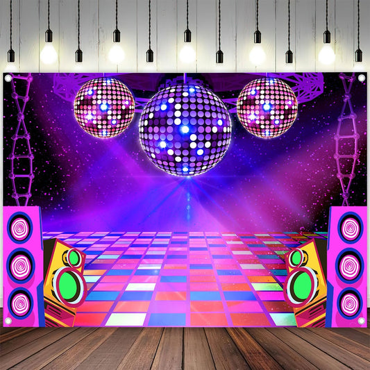 Dance Party Backdrop Retro 80s 90s Theme Stage Dance Ball Music Birthday Party Decoration DJ Photography Background 8 x 6 ft for Baby Shower Picture Photo Shoot Polyester Fabric,Purple