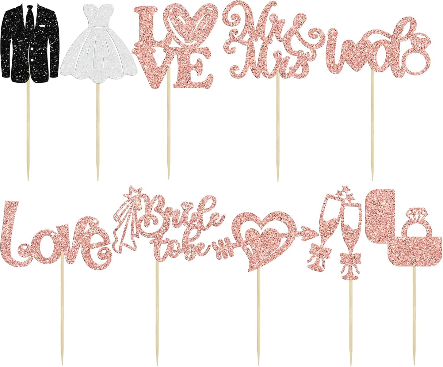 Ephlyn 30Pcs Bride to be Cupcake Toppers Glitter Wedding Cake Topper Decorations I Do Love Heart Ring Cupcake Picks for Bridal Shower Wedding Engagement Party Supplies Rose Gold