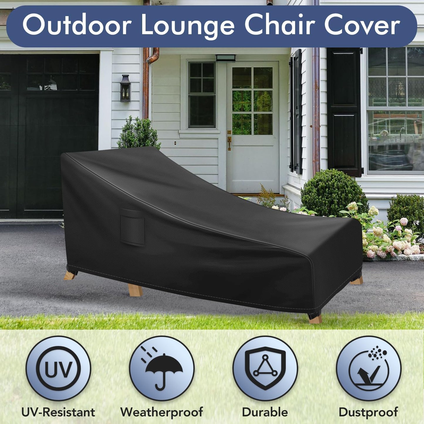 Chaise Lounge Covers Outdoor Waterproof, Heavy Duty Patio Furniture Covers, Fits up to 78L x 34W x 32H inches, 2 Pack, Black