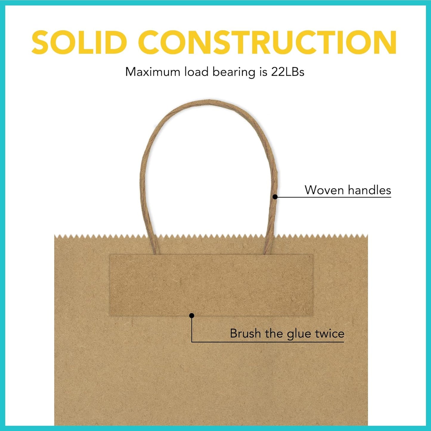 GSSUSA 16x6x12 Large Brown Paper Bags with Handles 50Pcs, Kraft Paper Gift Bags Bulk Bags for Small Business, Grocery & Retail, Boutique Shopping, Merchandise Packaging