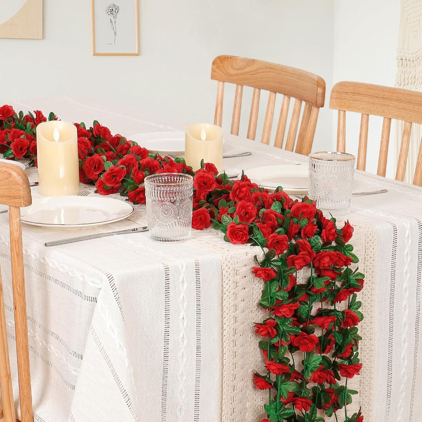 KHOYIME 9 Pack 72 FT Artificial Flower Garland, Fake Red Roses Vines Silk Flowers Faux Plastic Outdoor Hanging Floral Ivy Garland Decoration for Wedding Arch Bedroom Home Wall Backdrop Room Decor
