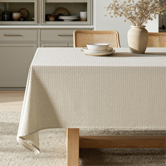 MIULEE Natural Linen Cottton Table Cloth Rectangle Tablecloth Waterproof Spillproof Cross-Star Textured Table Cltoth Decorative Farmhouse Style for Dining Party Weddings 60x84 Inch