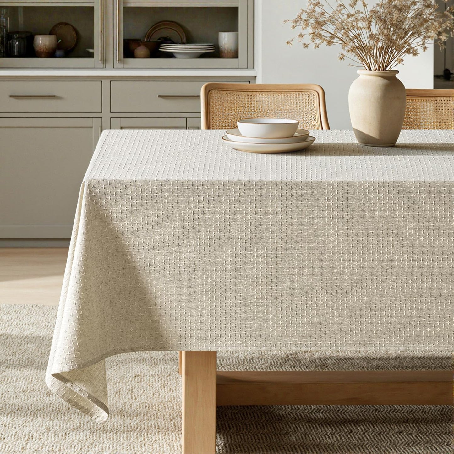 MIULEE Natural Linen Cottton Table Cloth Rectangle Tablecloth Waterproof Spillproof Cross-Star Textured Table Cltoth Decorative Farmhouse Style for Dining Party Weddings 60x104 Inch