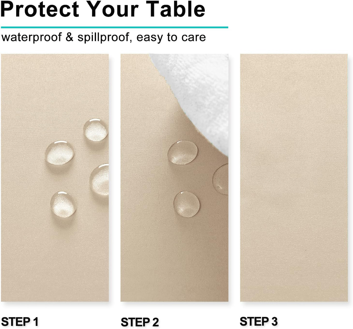 Hiasan Tablecloth for Rectangle Tables - 70 x 140 inch - Waterproof, Spillproof & Wrinkle Resistant Washable Polyester Table Cloth for Dining/Party/Outdoor Picnic, Beige