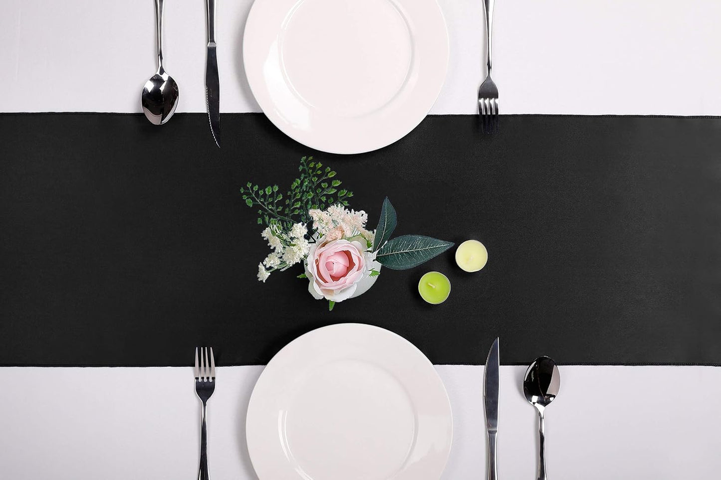 5-Pack Satin Table Runner Black 12 x 108 inches Long, Table Runners for Wedding, Birthday Parties, Banquets Decorations（5 Pack, 12x108 Inch, Black）