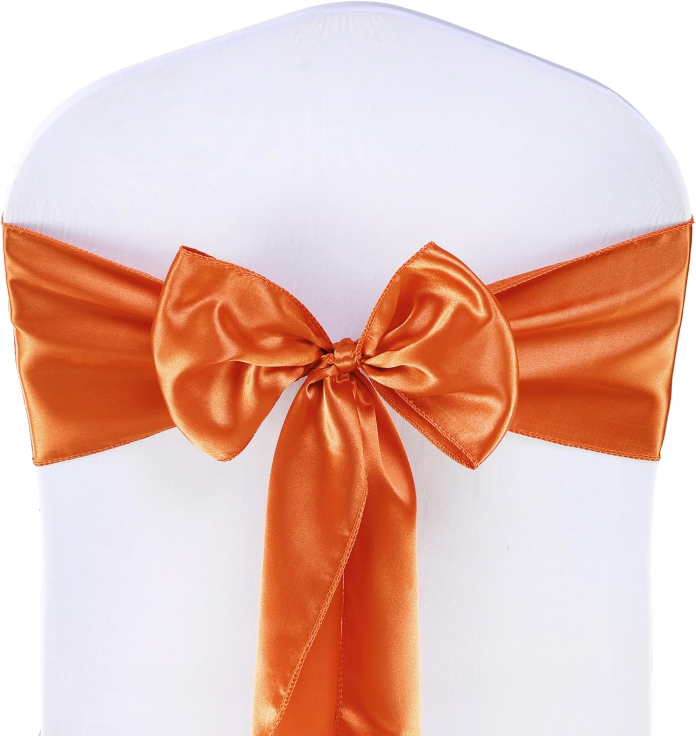 MDS Pack of 200 PCS Satin Chair Sashes Charmeuse Sateen Dining Chair Bows Ribbon Ties Back Sash for Wedding Party Birthday Home Hotel Restaurant Banquet Decoration (7 x 108 Inch, Brunt Orange)