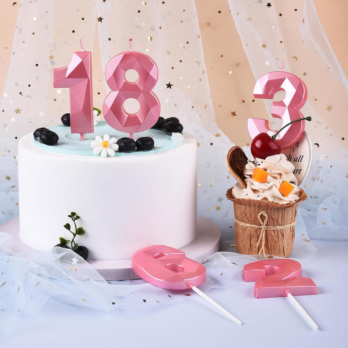 PHD CAKE 2.76 Inch Crystal Pink 0 Number Birthday Candles, Pink Number Candles, Cake Number Candles, Party Celebration