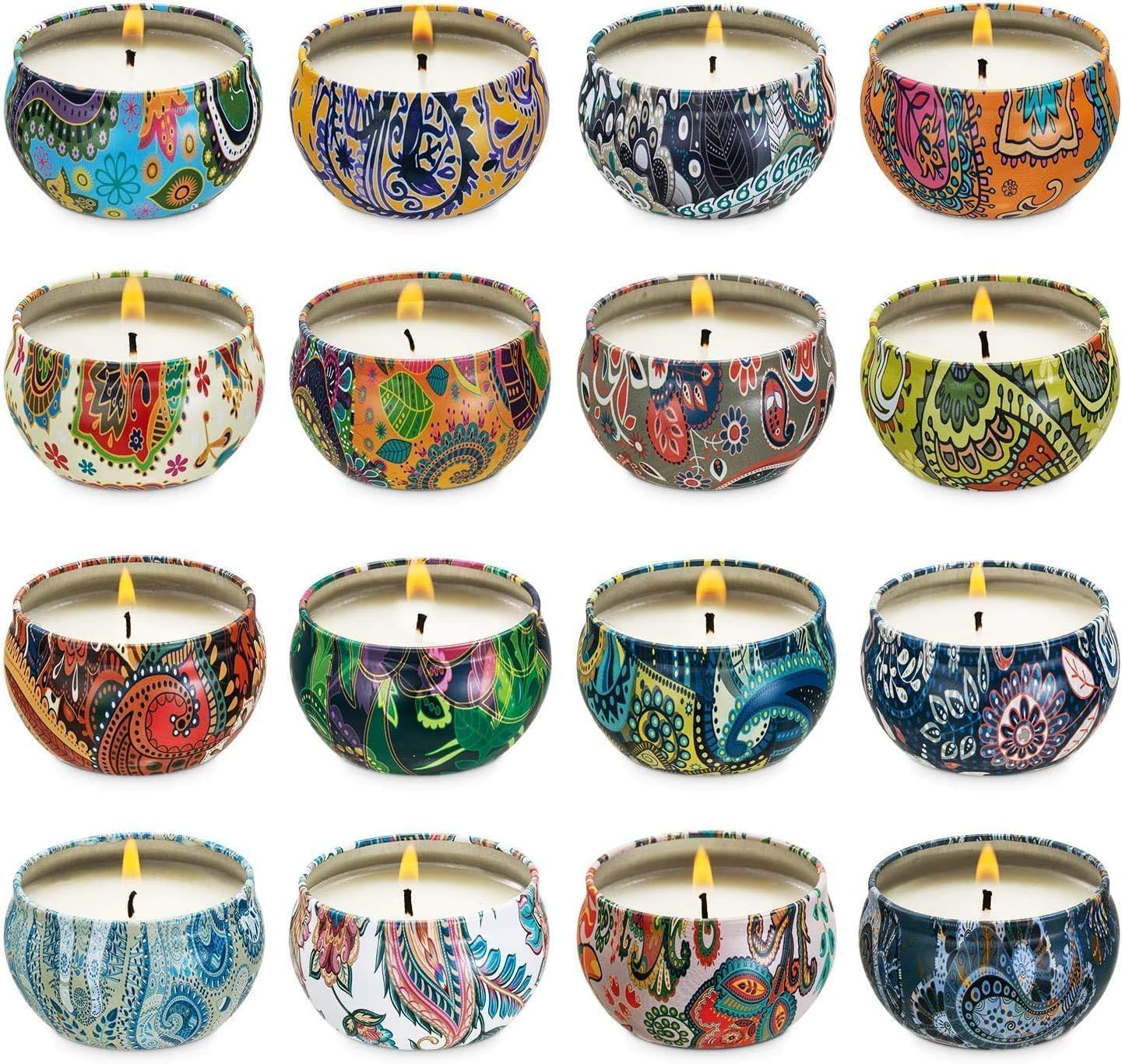 16 Pack Scented Candles Gift Set for Woman, Jar Candle, 2.5 oz Soy Wax Tin Candle-Ideal Gift for Travel Home Décor