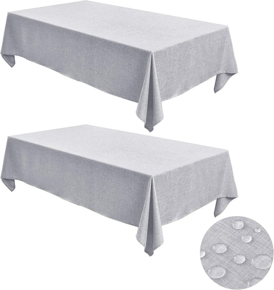 Fitable Faux Linen Tablecloths for Rectangle Tables: Water & Stain Resistant Farmhouse Table Cloth, Washable Burlap Textured Table Covers for Kitchen Dining Party(2 Pack, 60x120 Inch, Light Grey)