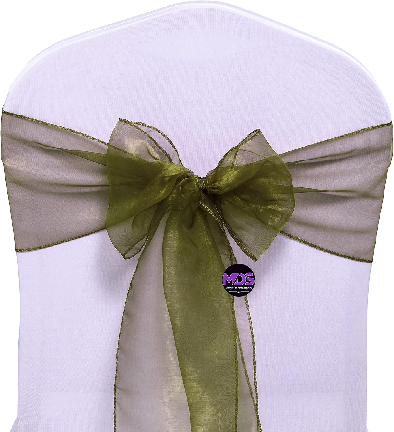 MDS Pack of 50 PCS Organza Chair Sashes Wider Dining Chair Bows Ribbon Tie Back for Wedding Party Birthday Bridal Shower Reception Event Banquet Home Chair Cover Decoration - Olive Green