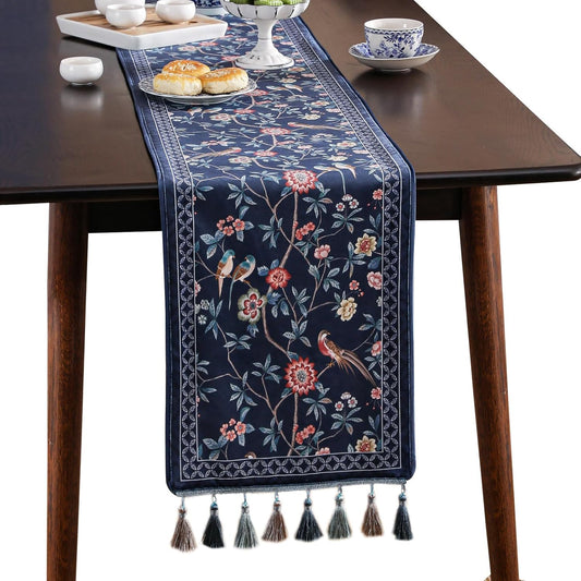 patdrea Vintage Chinoiserie Floral Table Runner Farmhouse for Home Kitchen Dining Decor Parties Family Dinners 12"*87"