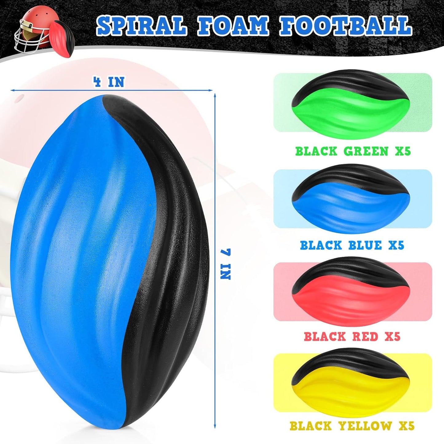 Jerify 20 Pack Mini Footballs Bulk 7 Inch Small Toy Footballs Spiral Foam Soft Sports for Indoor Outdoor Play Game Kids Party Supplies(Blue Color Series)
