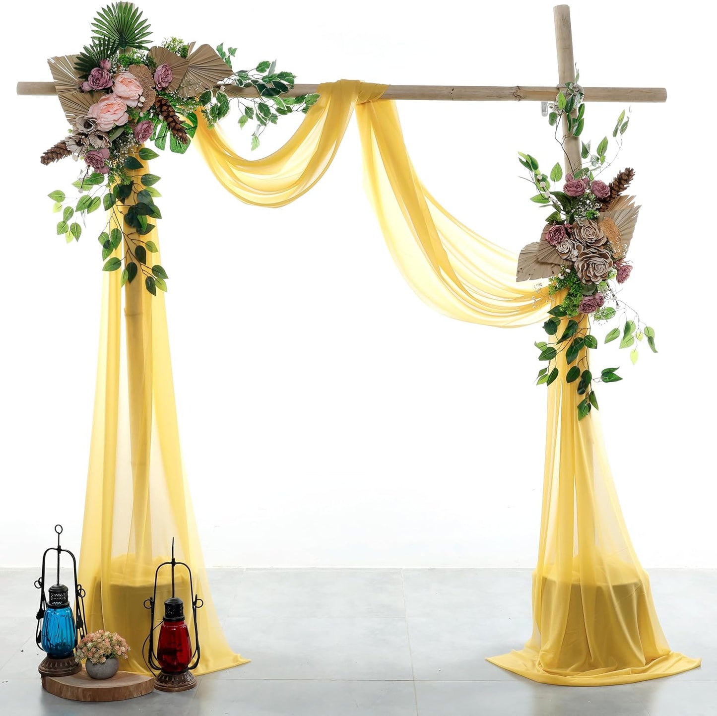 VDS Pack of 2 Panel (30 Inch X 20 Feet) Wedding Arch Draping Fabric Sheer Chiffon Fabric Drapery for Wedding Ceremony Reception Swag Backdrop Canopy Chuppah ARBO Altars Decoration (Gold)