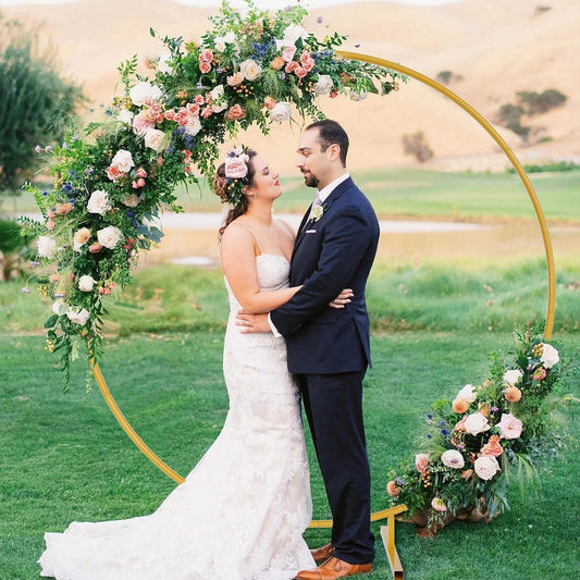 7.2ft Round Backdrop Stand, Stable Balloon Arch Stand, Metal Wedding Arch Backdrop Stand Circle Backdrop Stand Frame for Wedding, Birthday Party, Baby Shower Decoration (Gold)