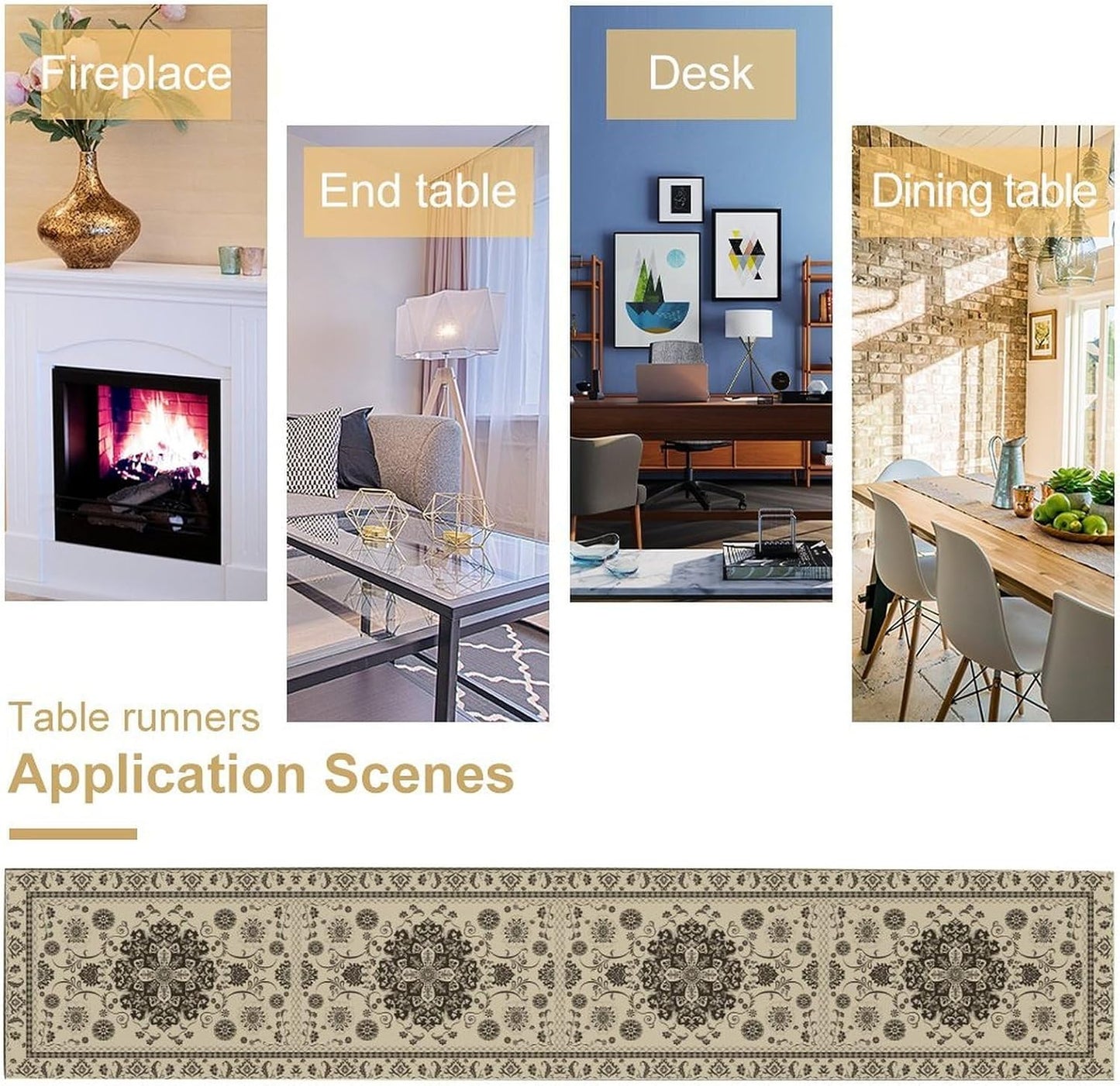 Boho Vintage Elegant Table Runner Farmhouse for Home Farmhouse Kitchen Table Dining Coffee Room Garden Party Wedding Decor 13x72in