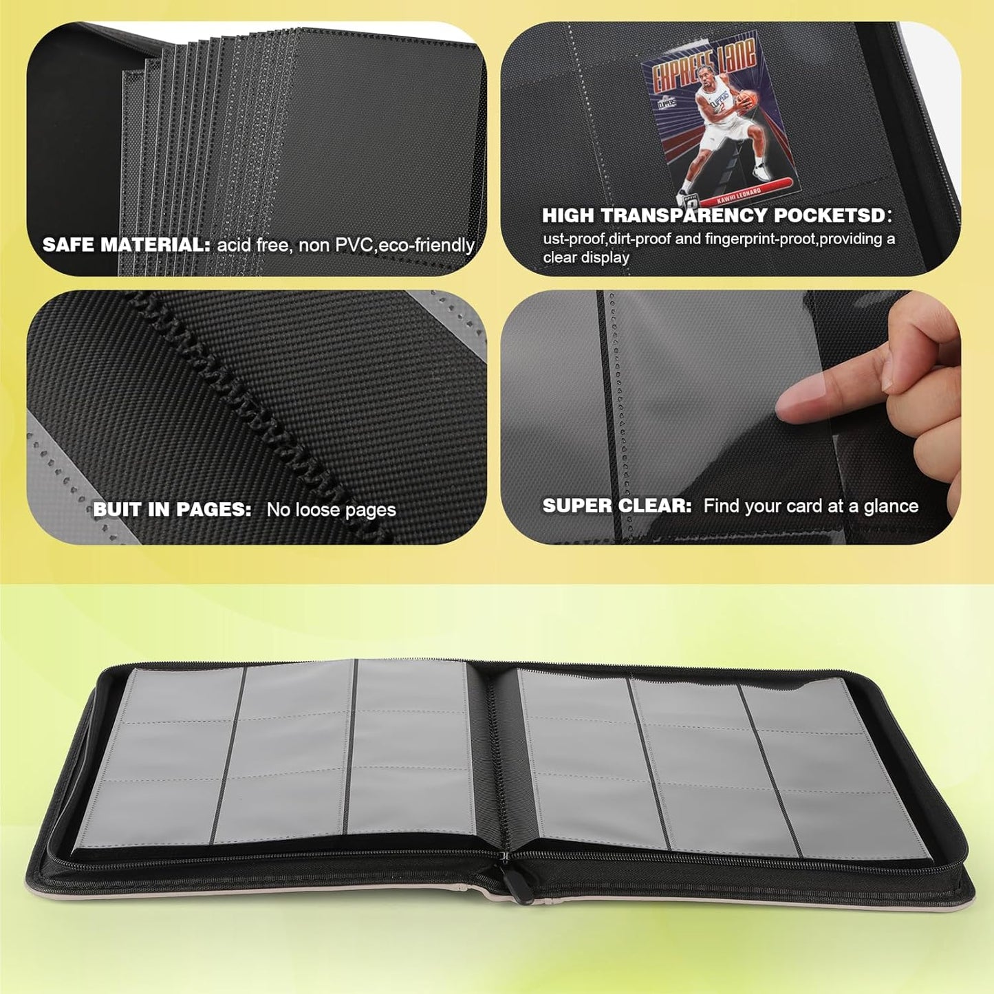 Trading Card Binder, Card Binder 9 Pocket for Trading Cards, Holds 540 Cards, Zippered Premium Card Collection Binder Album for Game Card, Sports Card, Yugioh, MTG (Ivory White)