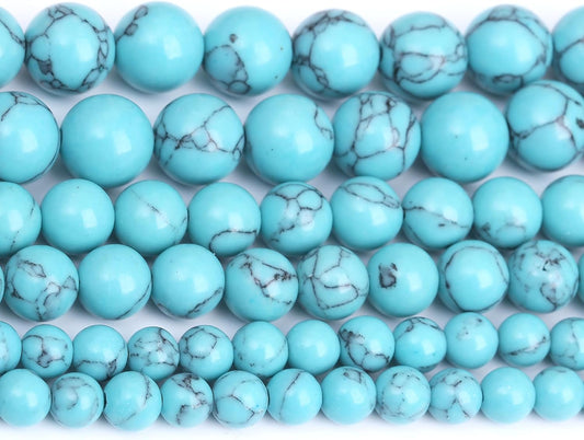 Lake Blue Turquoise Stone Beads Gemstone Round Crystal Energy Jade Beads Stone Beads for Jewelry Making DIY Bracelet Necklace Jewelry Making 1 Strand 15.5inch 35PCS 10MM