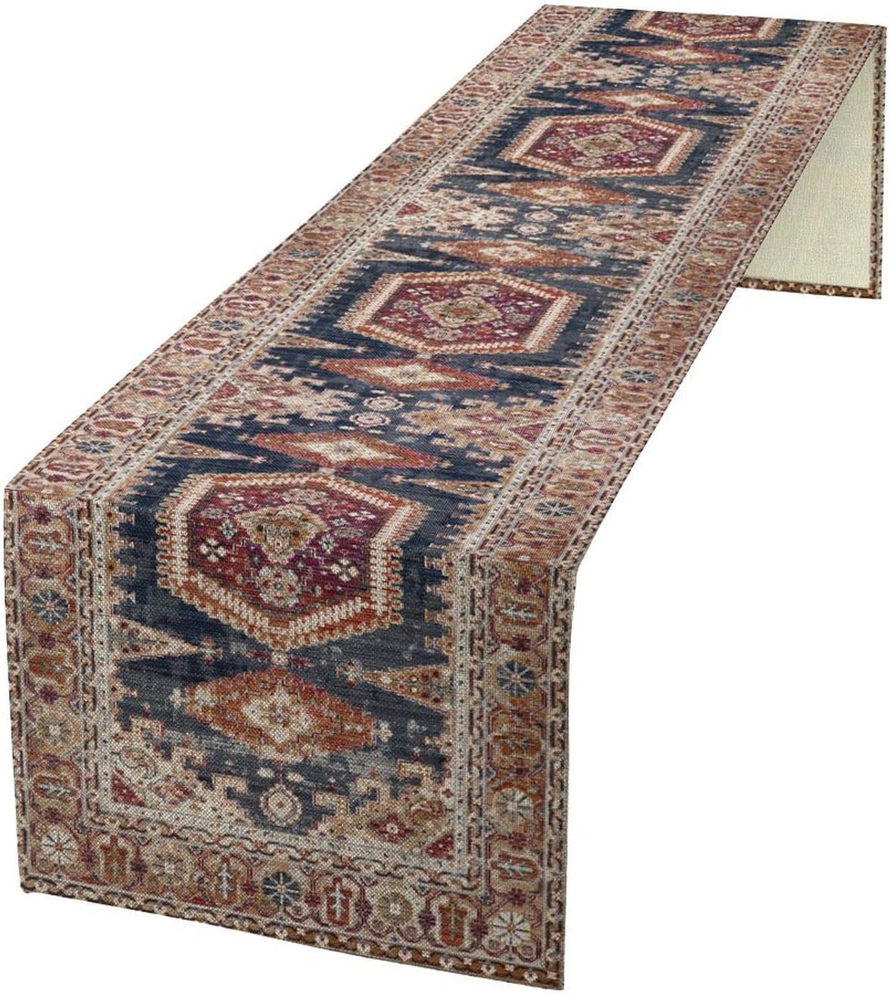 Vintage Boho Table Runner,Flower Geometric Design Rustic Farmhouse Table Runner for Home Farmhouse Kitchen Table Dining Coffee Room Garden Party Wedding Decor 13x108in