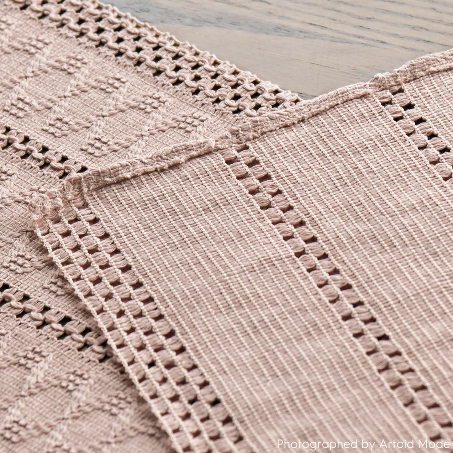 Artoid Mode Pink Farmhouse Woven Rustic Hollow Table Runner, Seasonal Holiday Hollow Kitchen Dining Table Decoration for Home Party Decor 12x120 Inch