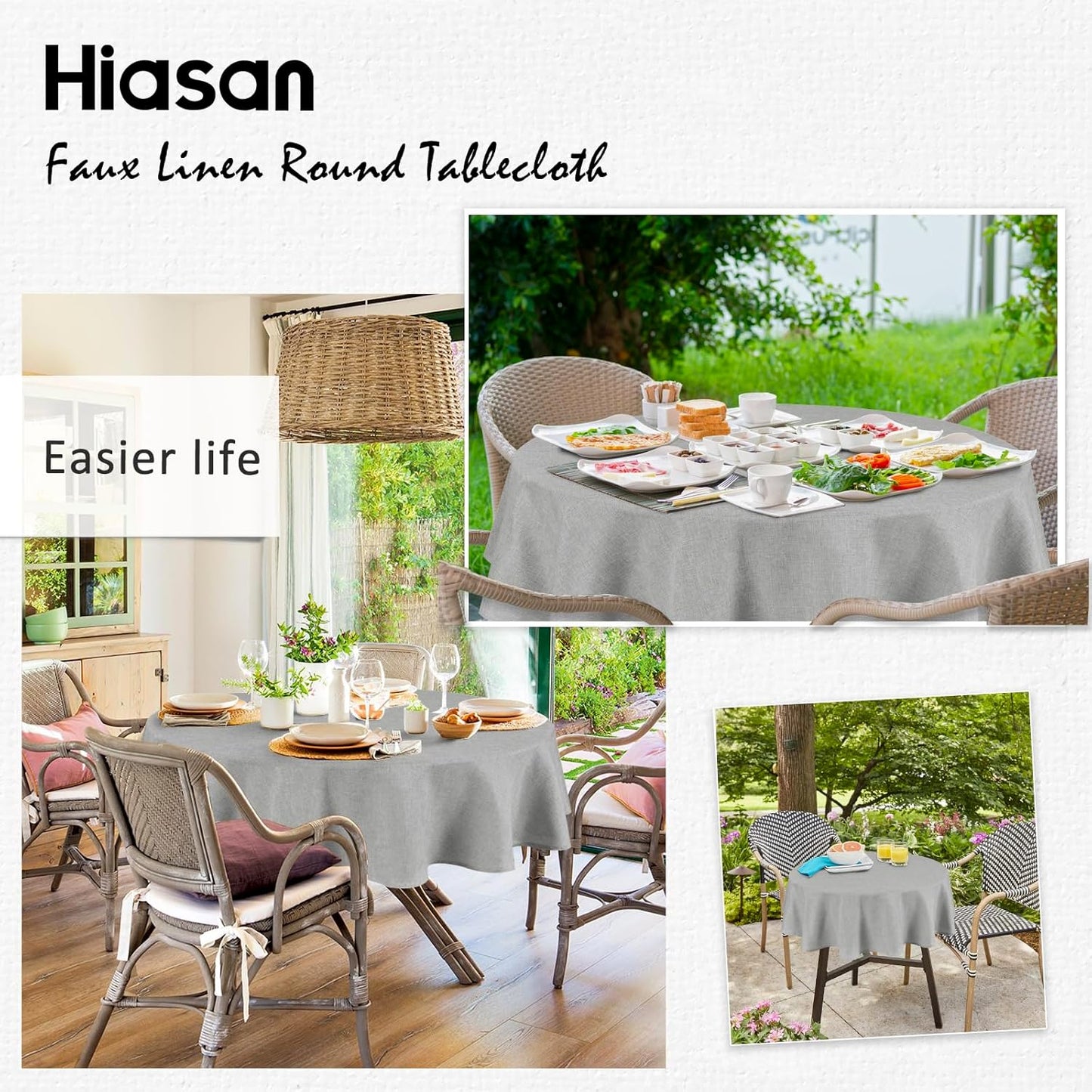 Hiasan 120 Inch Round Tablecloth Linen - Wrinkle and Stain Resistant Washable Polyester Fabric Table Cloth for Patio Dining Room Kitchen Party, Light Grey