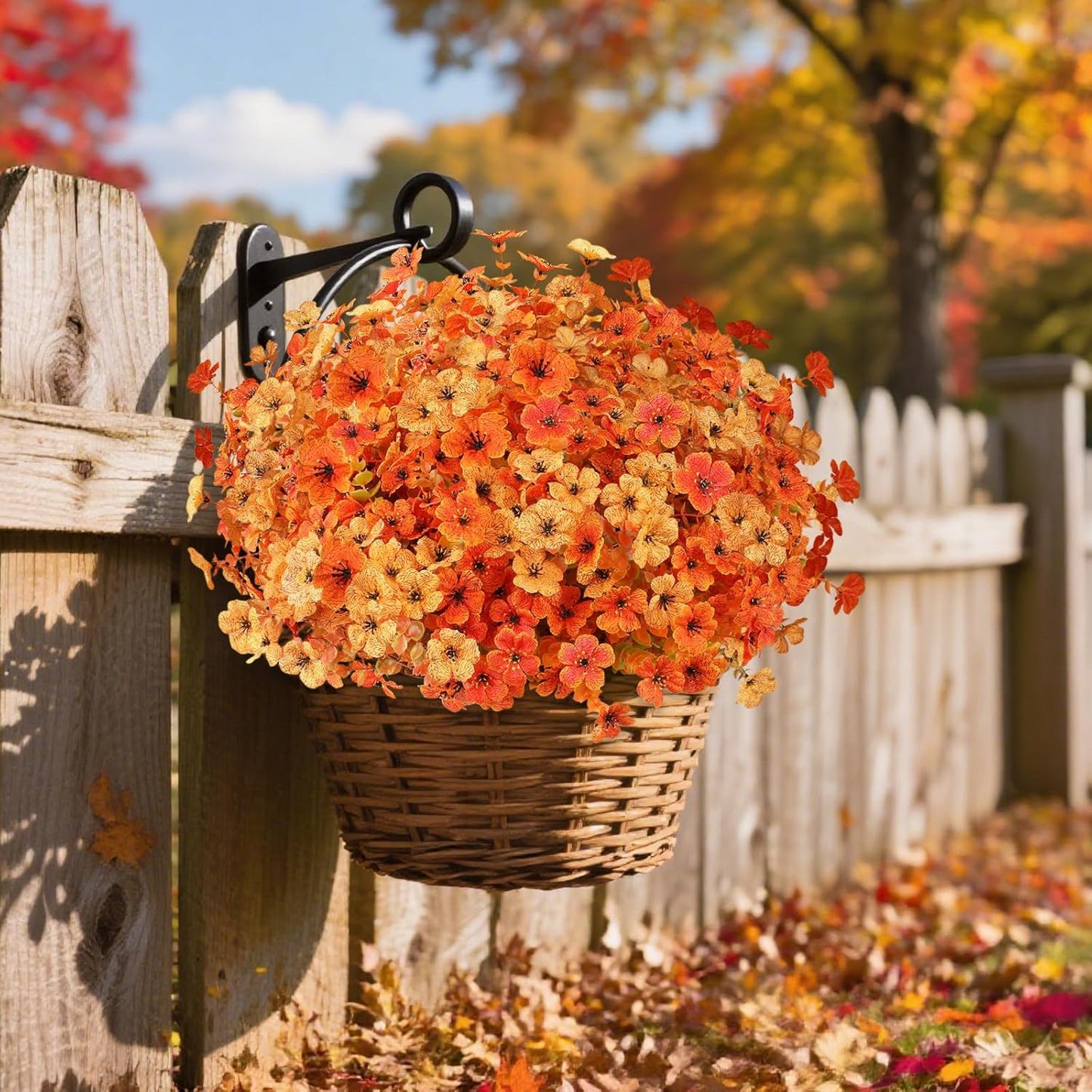 AmyHomie 16 Bundles Fall Orange Yellow Artificial Flowers for Outdoor Fall Decor UV Resistant Faux Flowers No Fade Fake Plastic Plants Garden Porch Window Box Decorating