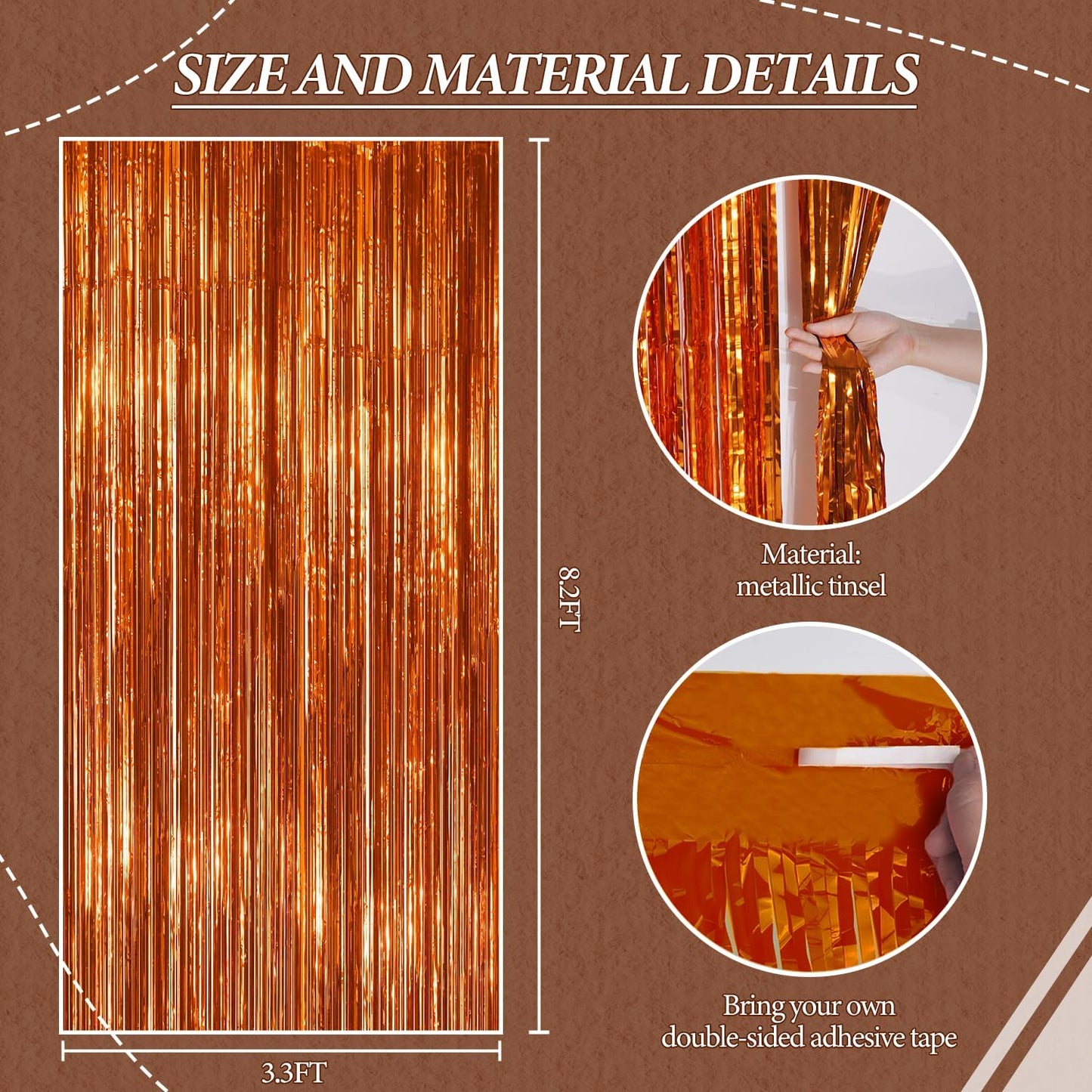 3 Pack Foil Fringe Backdrop - Bronze Shiny Tinsel Curtains for Party Decoration/Photo Booth Props - 3.3x8.2 FT Metallic Foil Backdrop for Birthday, Wedding, Graduation, Christmas.