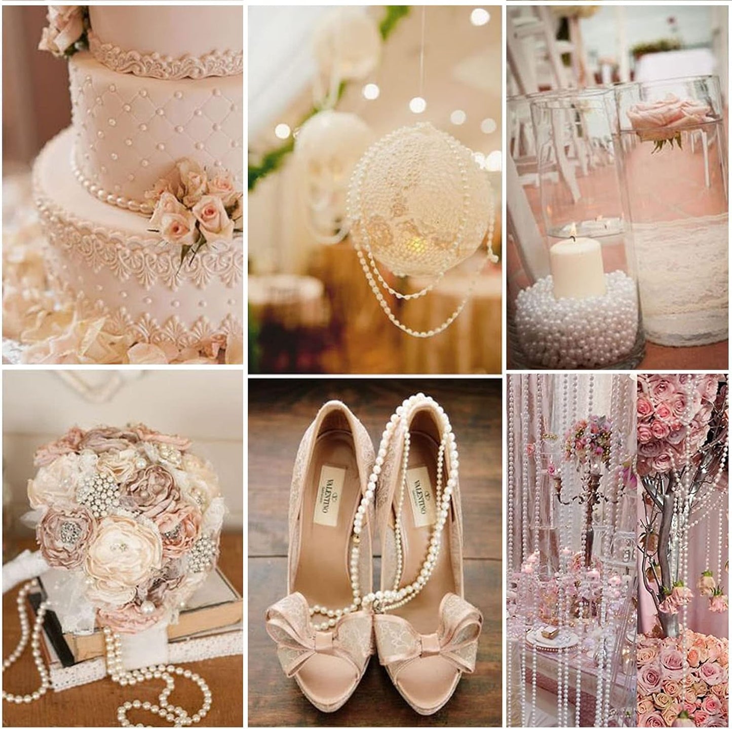 [76.7 Feet] Pearl Beads Garland, 6MM 25.5 Yards Faux Pearl Beads String Roll Bulk for DIY Craft Wedding Party Christmas Tree Decoration