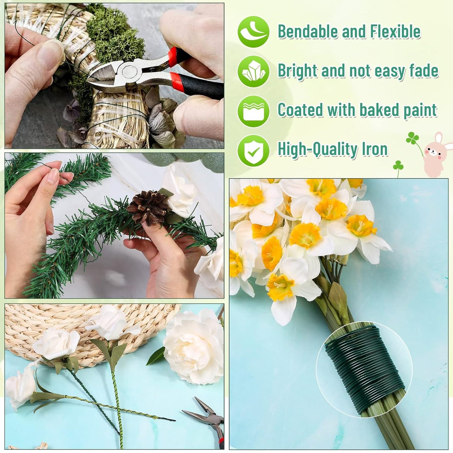 Floral Wire 22 Gauge Flower Wire for Craft, 200 Yards Green Flexible Paddle Florist Wires for Flower, Green Florist Wires Christmas Wreaths Tree, Garland Floral Flowers Arrangements, and Wreath Frame