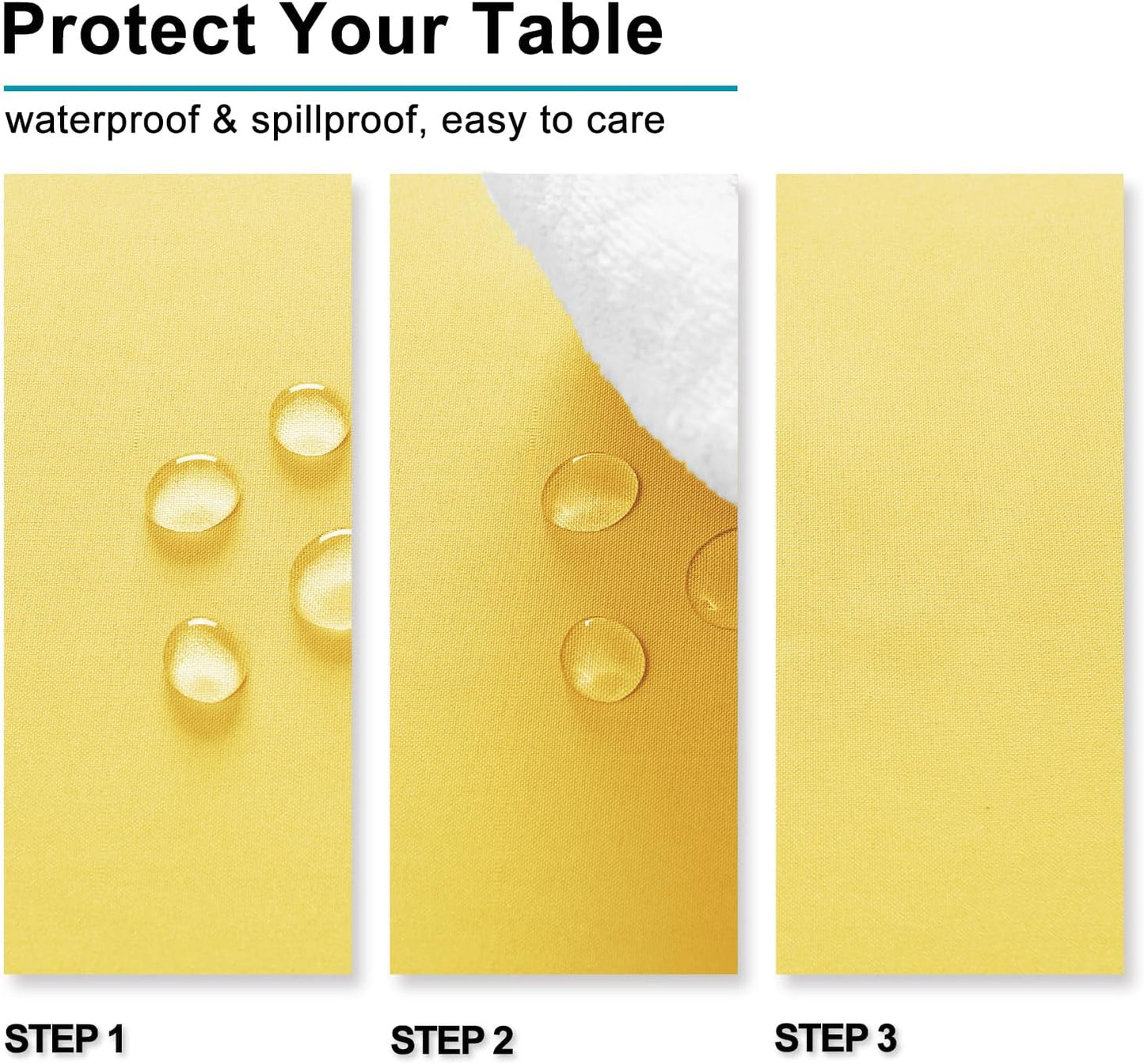 Hiasan Waterproof Tablecloth Rectangle - Washable Fabric Table Cloth for Dining Room Kitchen Birthday Party and Outdoor Use, Yellow, 54 x 108 Inch