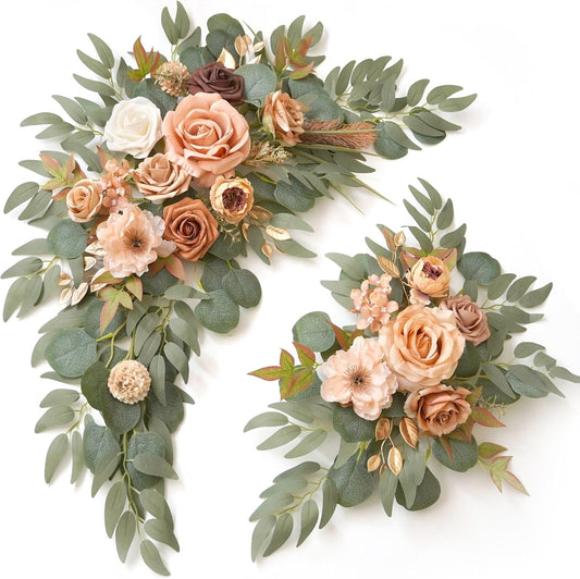 Wedding Sign Faux Flower Swag (Pack of 2) for Ceremony Party Reception Entrance Floral Decor Wall Easel Stand for Wedding Poster Welcome Sign (Terracotta)