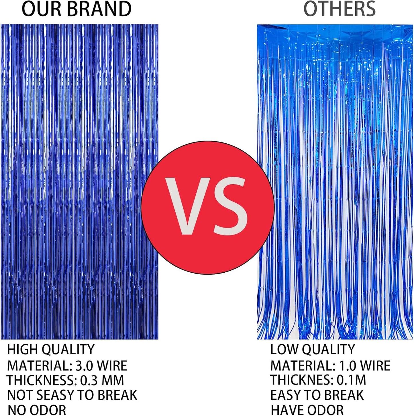 Keyali 2 Pack 3.3 * 8.3 ft Foil Curtain Metallic Tinsel Fringe Curtains Photo Booth Props Backdrop for Birthday Wedding Engagement Baby Shower Christmas Holiday Celebration Partyl,Blue