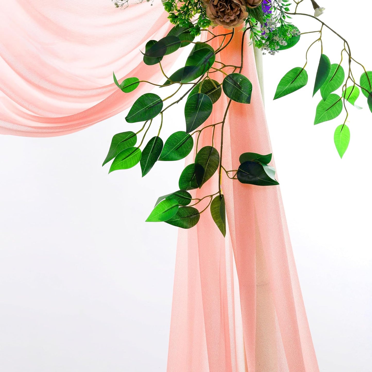 VDS Pack of 4 Panel (30 Inch X 20 Feet) Wedding Arch Draping Fabric Sheer Chiffon Fabric Drapery for Wedding Ceremony Reception Swag Backdrop Canopy Chuppah ARBO Altars Decoration (Peach)