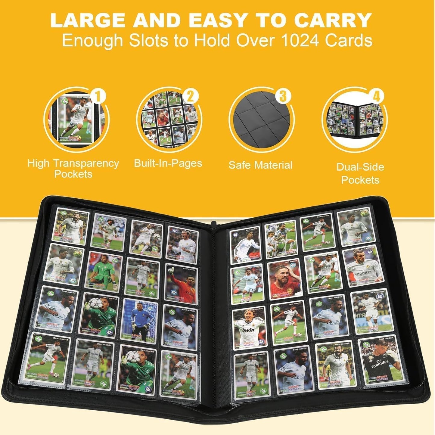 Premium Ringless Trading Card Binder - 1024 Capacity, 16 Side-Loading Pockets per Page, Archival Quality Protection & Anti-Slip Spine for TCG, MTG, Sports Cards (Blue)