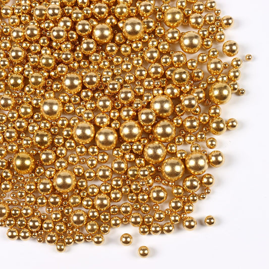 Pearl Sprinkles, Gold Pearls for Cake Decorating, Cake Pearls, Metallic Pearl Sprinkles Mix for Cake, Cupcakes, Macaron, Ice Cream, and Cookies. (120g/4.23oz)
