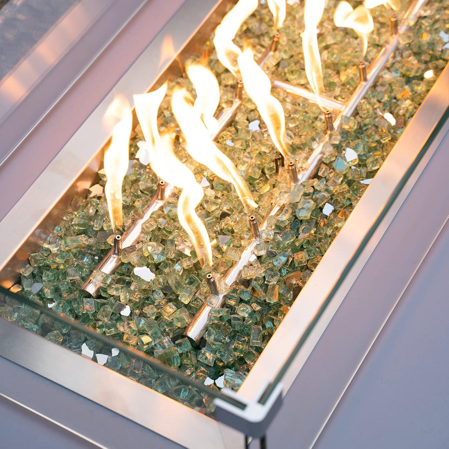 Stanbroil 10-Pound Fire Glass - 1/2 inch Reflective Tempered Fire Glass for Fireplace Fire Pit, Light Green Reflective