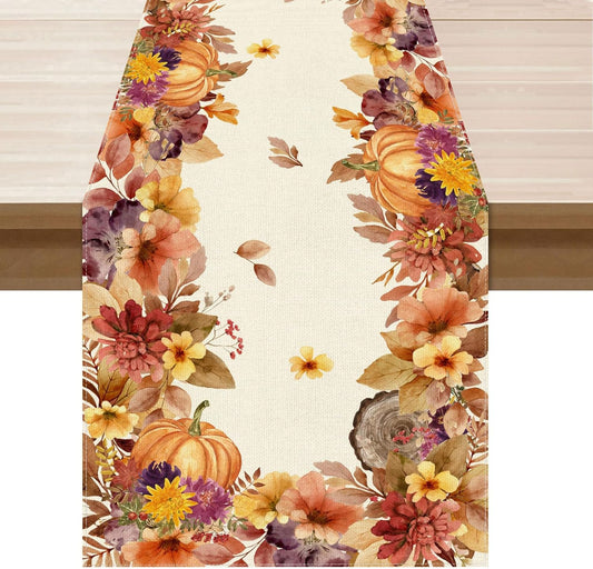 XCHI Fall Color Wild Flowers Watercolor Table Runner Table Decoration for Kitchen Dining Dinner Autumn Home Decor 13x36 Inch