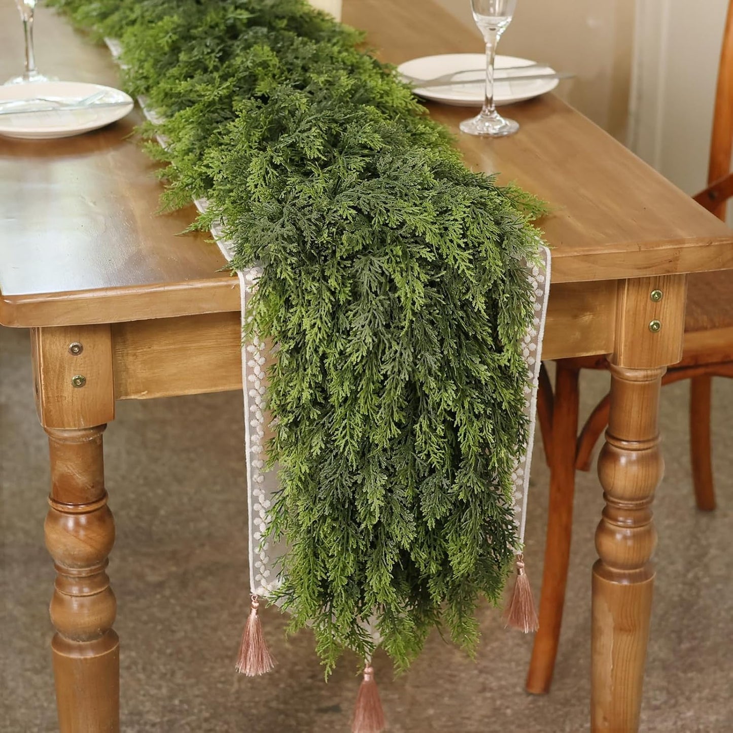 16FT Real Touch Cedar Garland - Artificial Christmas Garland Fake Green Faux Thick and Lush Pine Needles Garlands for Table Fireplace Mantle Holiday Home Indoor Outdoor Decor (1PCS)
