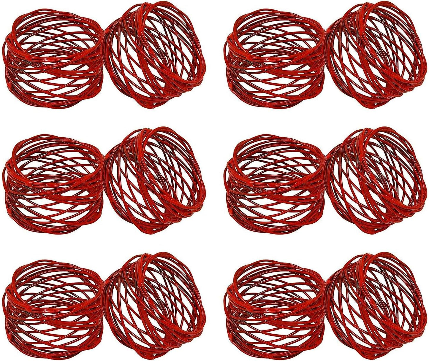 Handmade Round Red Mesh Napkin Rings Set of 12 Holder for Dinning Table Parties Everyday, Dia: 2 Inch