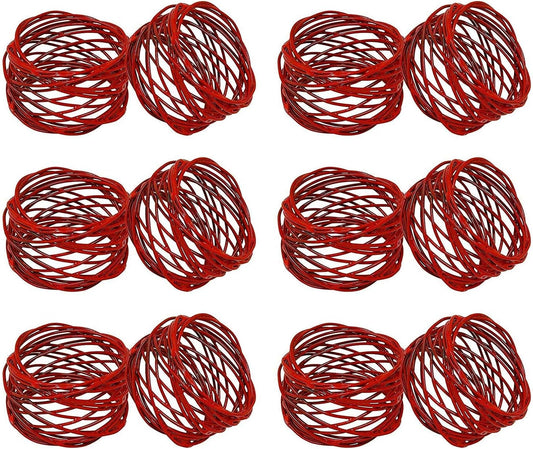 Handmade Round Red Mesh Napkin Rings Set of 12 Holder for Dinning Table Parties Everyday, Dia: 2 Inch