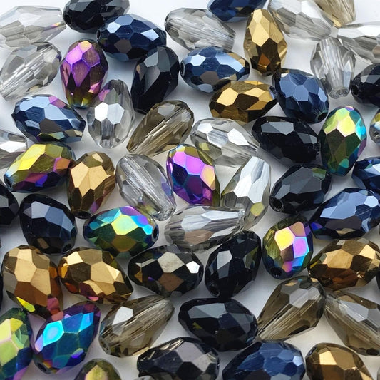 40pcs 10x15mm Teardrop Crystal Glass Beads Vertical Hole Faceted Loose Spacer Beads for DIY Craft Jewelry Making Necklace Bracelet Earring Wind Chimes(Black Series)