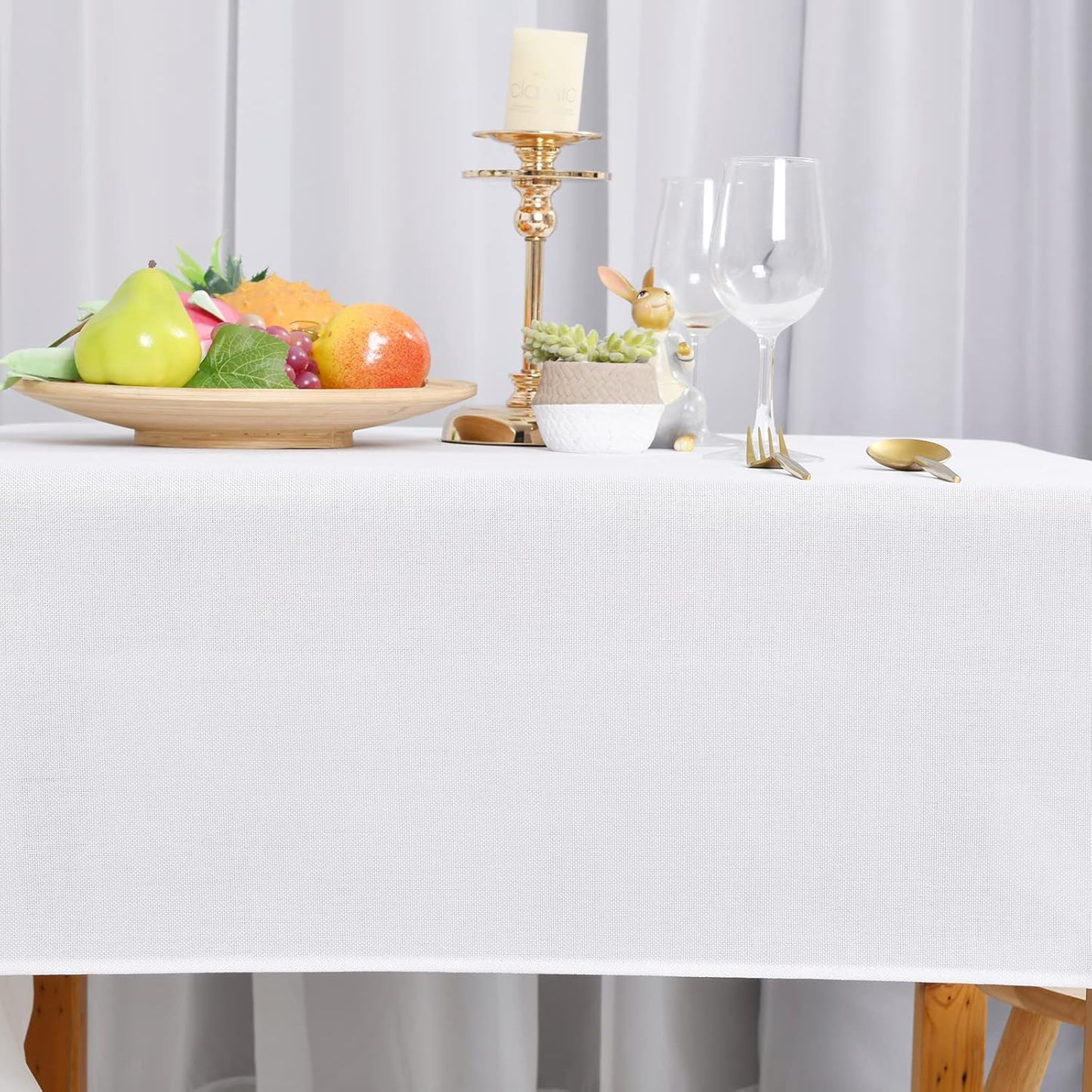 Hiasan Faux Linen Square Tablecloth - Wrinkle and Stain Resistant Washable Table Cloth for Kitchen Dining Room Holiday Table Cover for Party Dinner, White, 70 x 70 Inch
