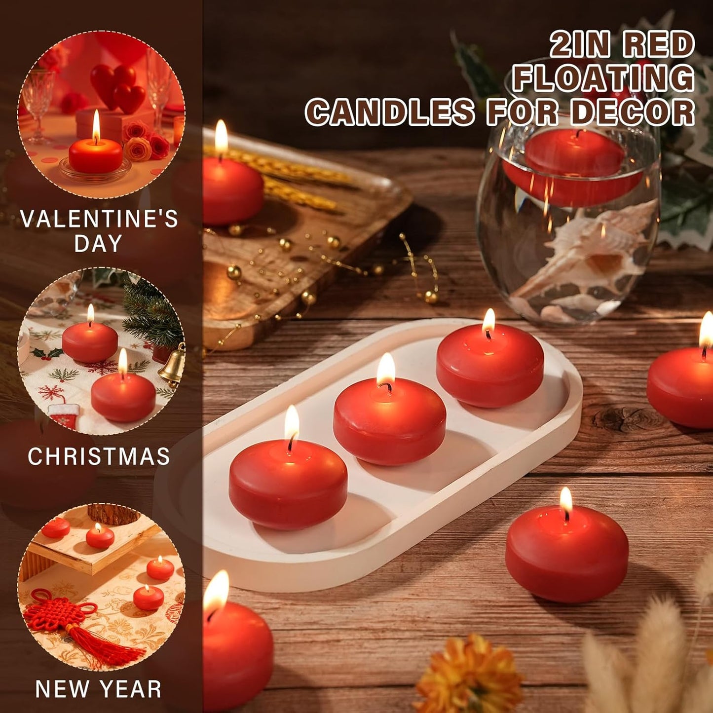 2 inch Red Floating Candles, 36 Pack Unscented Floating Candles for Centerpieces,5-6 Hours Water Activated Candle Bulk for Cylinder Vases Wedding Pool Bathtub